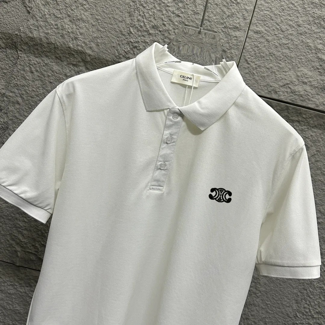 🅿️180 CELIN* Selin* short-sleeved POLO 2025 spring and summer new style, simple small embroidered pique fabric, short-sleeved polo stand-up collar, same style for men and women Size: M L XL 2XL 3XL Color: black white