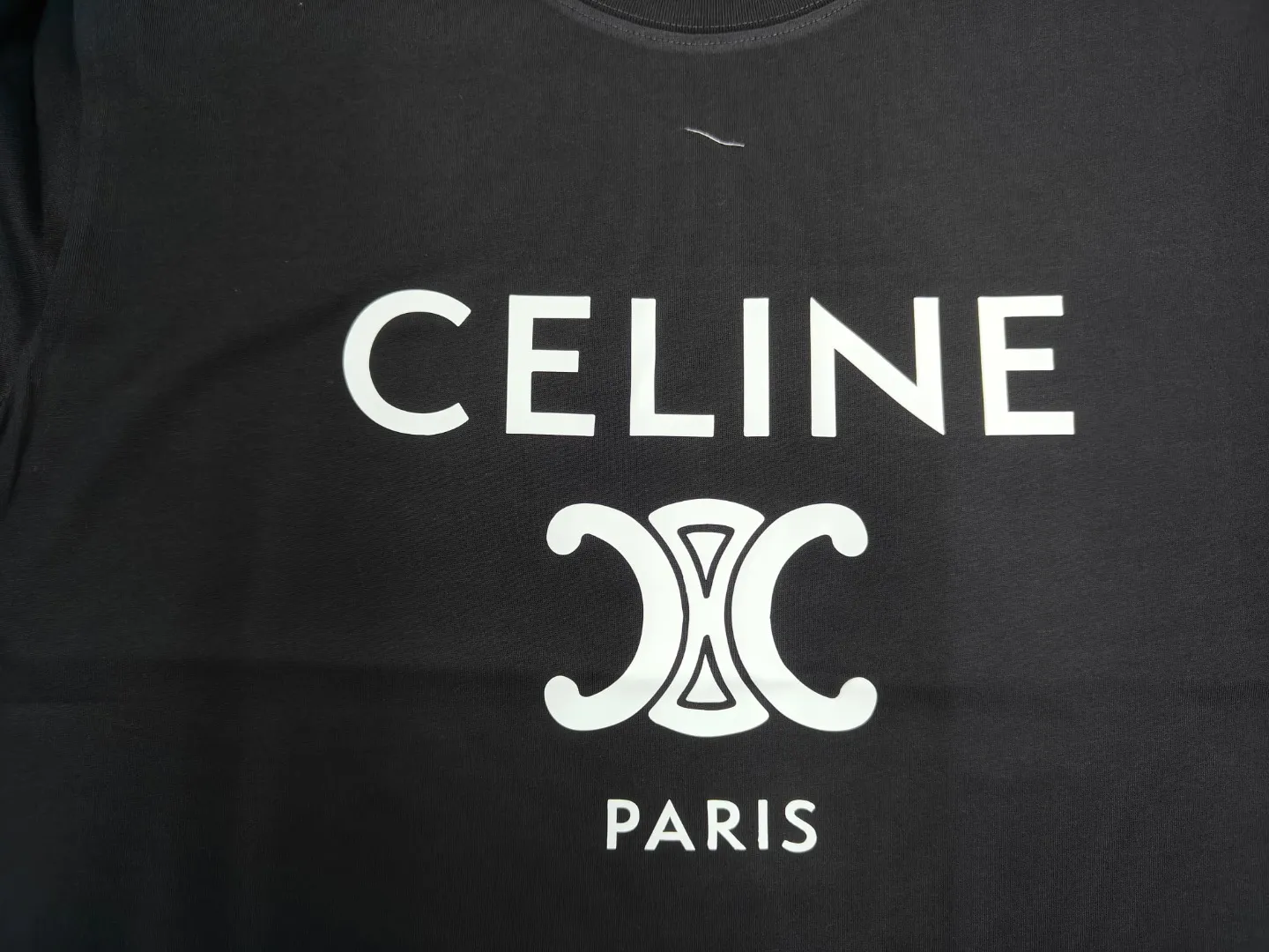 🅿️170 ✨🔥 [CELINE] 2025FW short-sleeved T-shirt, silicone thick plate letter LOGO, high-end 26s double yarn 300g fabric, heavy fabric, custom stretcher rib, same cylinder and dye, complete three standards, same style for men and women, color: black, white, size: S M L XL 2XL
