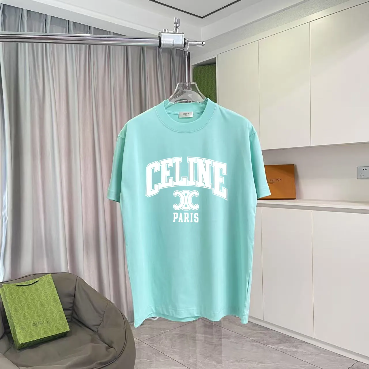 🅿️170 Celine Celine 2025 summer new style personalized letter logo printing customized fabric 300g short-sleeved T-shirt for men and women size: S M L XL XXL five sizes color: black white lake green purple
