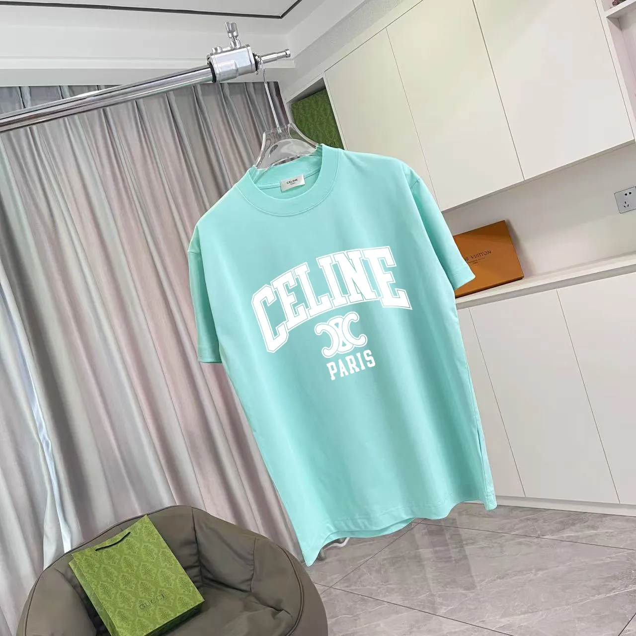 🅿️170 Celine Celine 2025 summer new style personalized letter logo printing customized fabric 300g short-sleeved T-shirt for men and women size: S M L XL XXL five sizes color: black white lake green purple