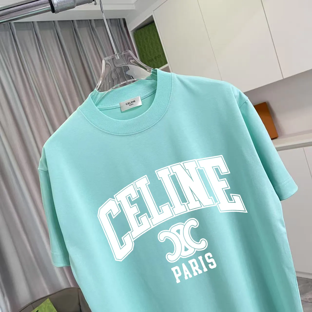 🅿️170 Celine Celine 2025 summer new style personalized letter logo printing customized fabric 300g short-sleeved T-shirt for men and women size: S M L XL XXL five sizes color: black white lake green purple