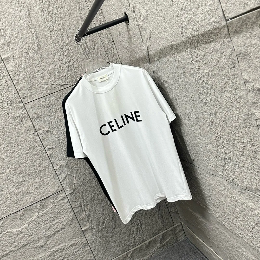 🅿️180 Celine* Celine 2025 Spring and Summer Style Simple letter three-dimensional silicone personalized logo Customized double yarn plain cotton fabric Short-sleeved T-shirt Unisex Size: S (90-130 catties) M (120-150 catties) L (140-165 catties) XL (160-180 catties) XXL (180-210 catties) Color: black white light pink