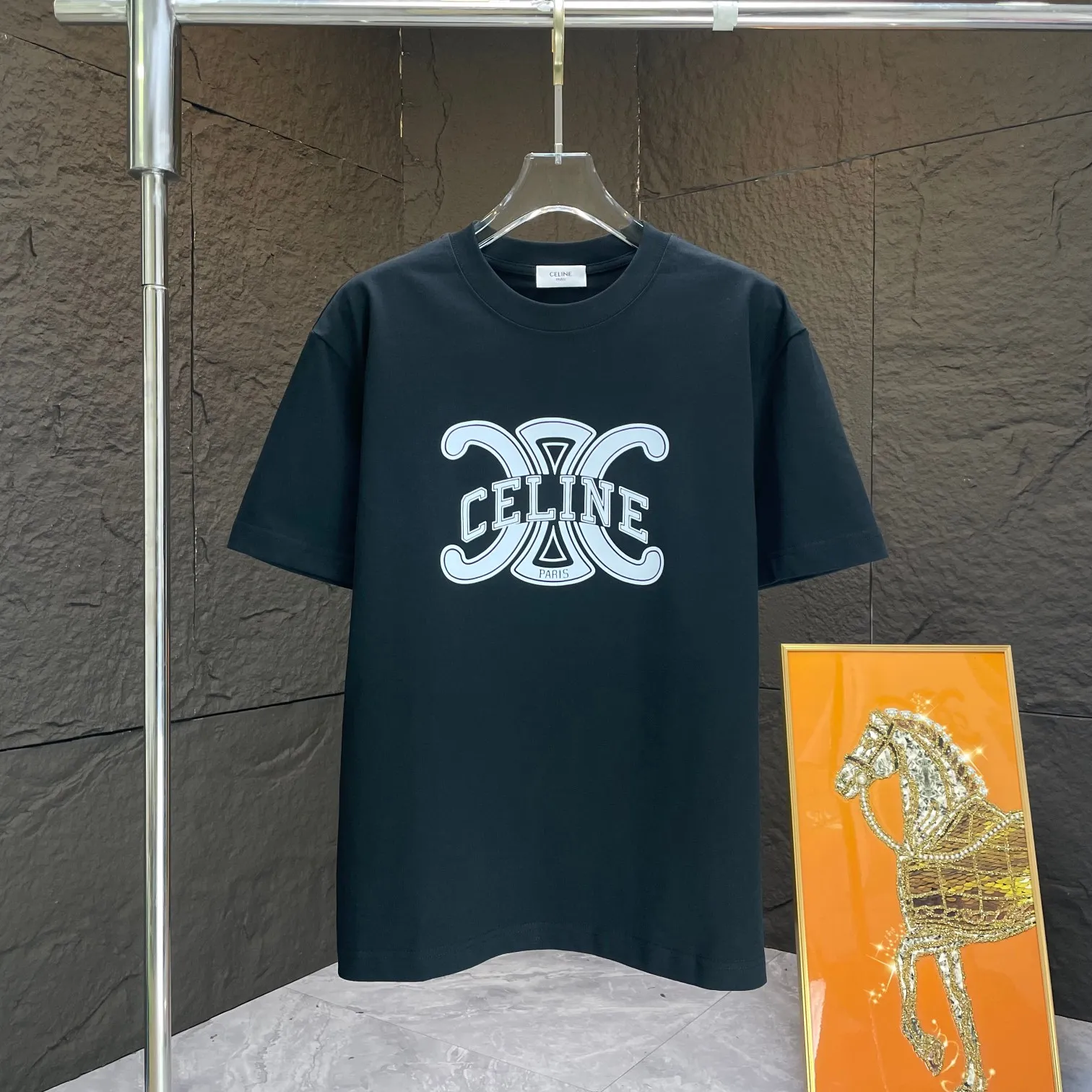 🅿️170 CELIN* 2025 spring and summer new short-sleeved T-shirt heavy cotton letter print color: black white code number: S M L XL XXL