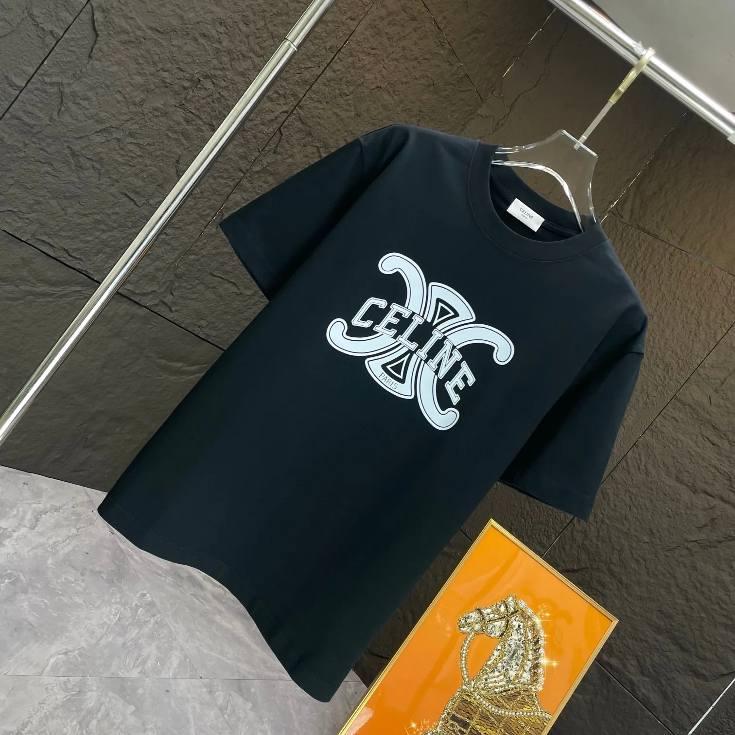 🅿️170 CELIN* 2025 spring and summer new short-sleeved T-shirt heavy cotton letter print color: black white code number: S M L XL XXL