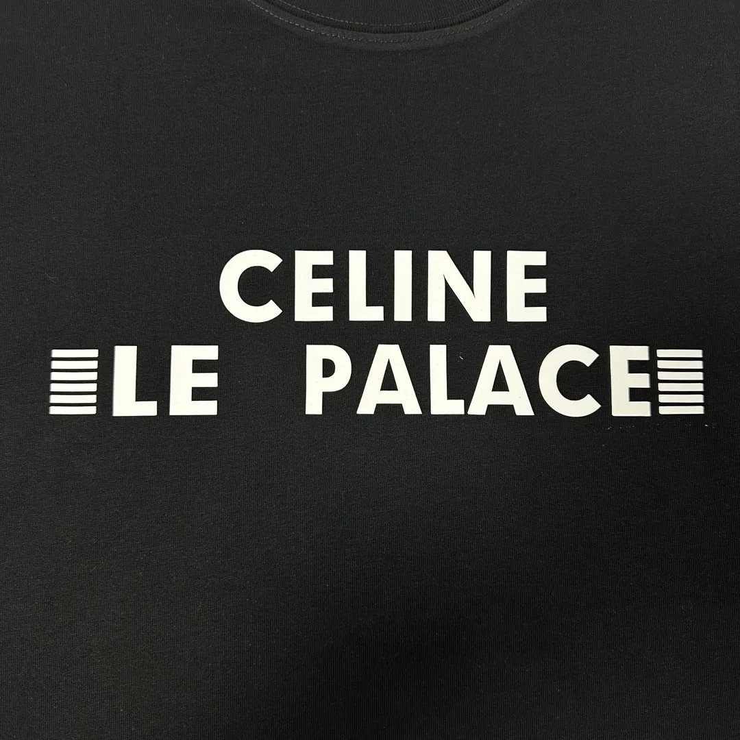 🅿️180 Celi*ne Celin 2025 spring and summer style simple letters three-dimensional silicone technology personalized logo customized double yarn plain cotton fabric short-sleeved T-shirt for men and women. Size: S (90-130 catties) M (120-150 catties) L (140-165 catties) XL (160-180 catties) XXL (180-210 pounds) Color: black white