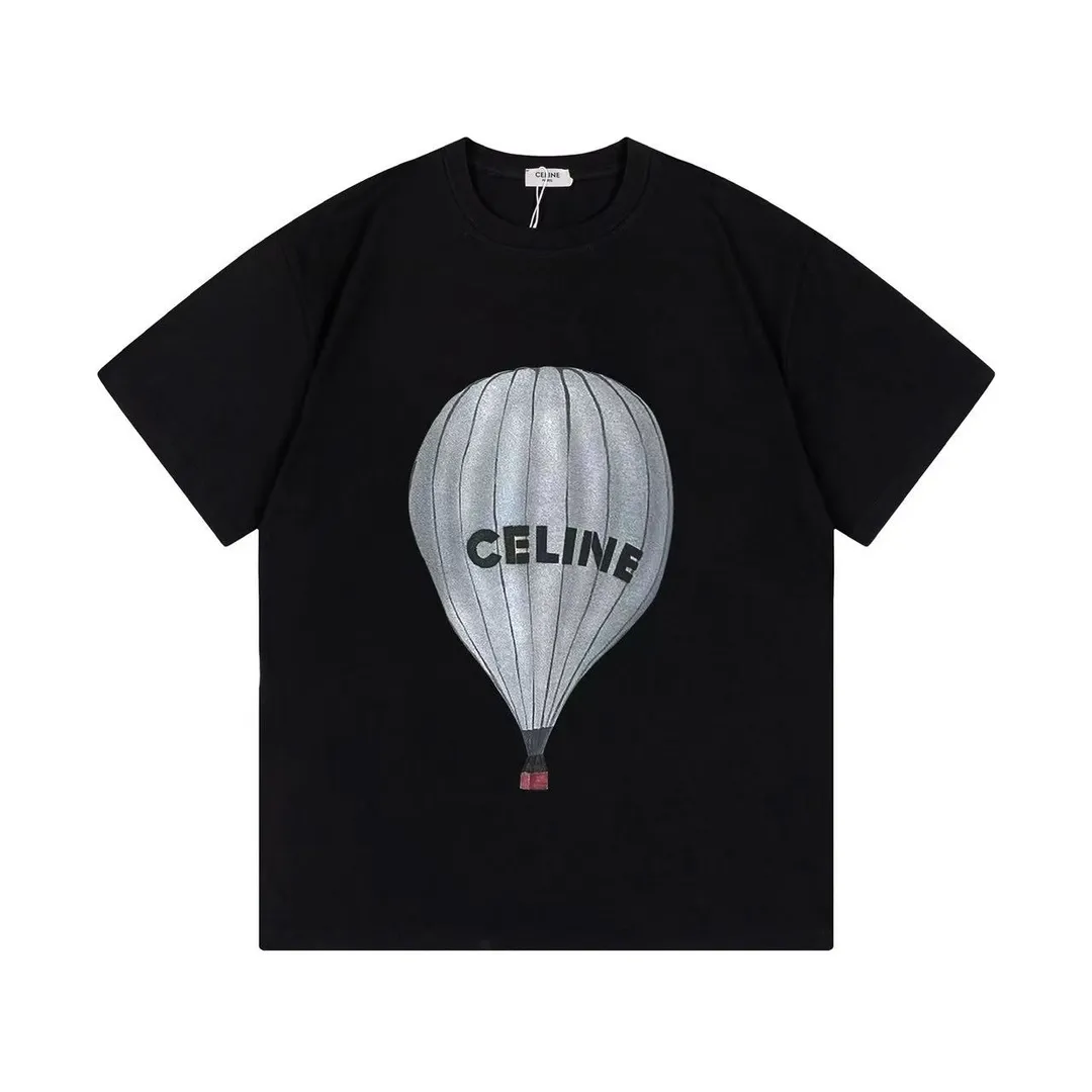 🅿️170 (arrived the next day) Celine Celine 2025 new style hot air balloon letter logo men and women same style short-sleeved T-shirt ·Customized 300g 100% double yarn pure cotton fabric ·Dyeing 32 double-strand threads ·Kangli digital direct injection technology ·Collar label and main mark complete Color: black Size: XS S M L