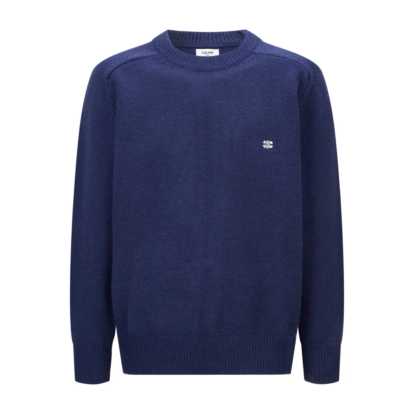 🅿️370 [Exclusive supply] Celine Arc de Triomphe embroidered logo sweater (royal blue). The original version was purchased and developed for 9,900. The fabric is made of 35% wool, 15% cashmere, and 50% cotton yarn. This fabric is soft and has a three-dimensional shape that won't change shape after being worn for a long time. The embroidery uses 3D three-dimensional embroidery, and the chest is embellished with the Arc de Triomphe embroidered logo. This style is machine-knitted with 7 needles, and the high-density thick stitching ensures warmth. Later process: washing and color fixation - fixed version - wool impurities. Size:S-M-L-XL