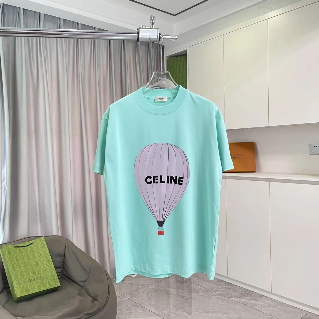 🅿️170 Celine 2025 summer new style personalized letter logo printing customized fabric 300g short-sleeved T-shirt for men and women size: S M L XL XXL five sizes color: black white pink lake green