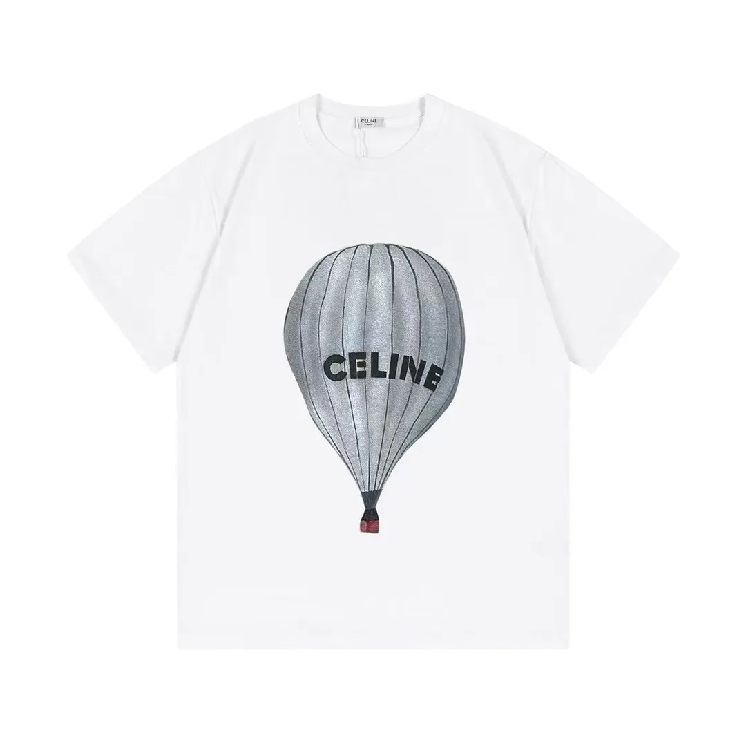 🅿️170 (arrived the next day) Celine Celine 2025 new style hot air balloon letter logo men and women same style short-sleeved T-shirt ·Customized 300g 100% double yarn pure cotton fabric ·Dyeing 32 double-strand threads ·Kangli digital direct printing technology ·Complete collar label and main mark Color: White Size: XS S M L