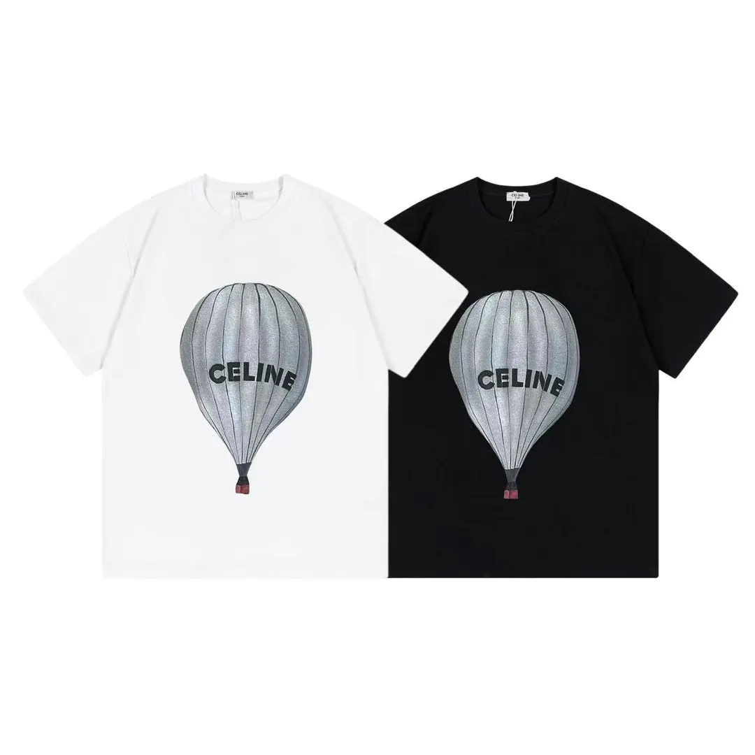 🅿️170 (arrived the next day) Celine Celine 2025 new style hot air balloon letter logo men and women same style short-sleeved T-shirt ·Customized 300g 100% double yarn pure cotton fabric ·Dyeing 32 double-strand threads ·Kangli digital direct printing technology ·Complete collar label and main mark Color: White Size: XS S M L