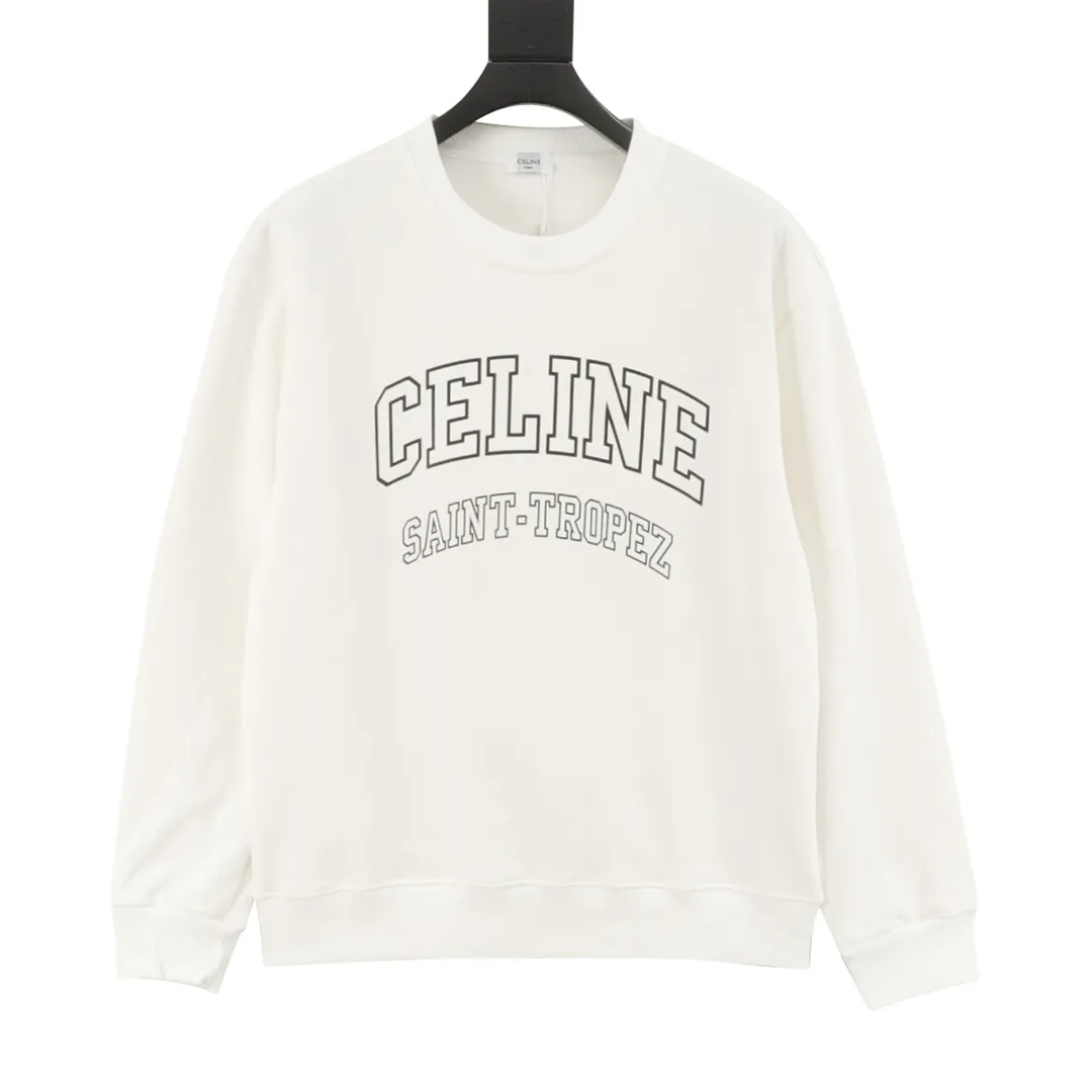 🅿️500 Celine 25FW hollow letter round neck sweatshirt, 480g high-grade combed cotton fabric, counter collar label, purchasing grade white thick plate tag, original hanging grain, three-dimensional foam printing on the front and back, strong layering, same style for men and women, couple style, oversize version, loose size: S-XL