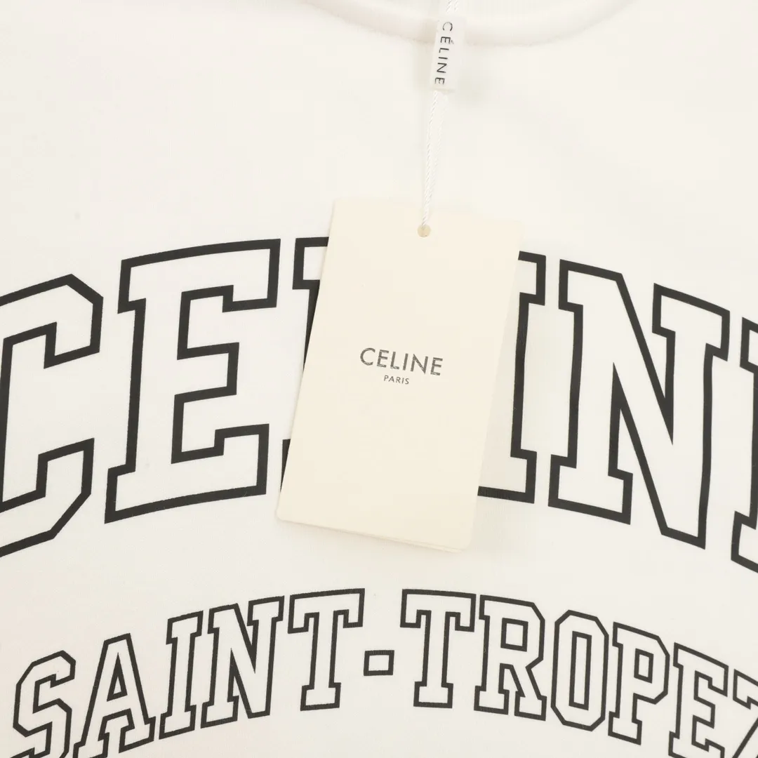🅿️500 Celine 25FW hollow letter round neck sweatshirt, 480g high-grade combed cotton fabric, counter collar label, purchasing grade white thick plate tag, original hanging grain, three-dimensional foam printing on the front and back, strong layering, same style for men and women, couple style, oversize version, loose size: S-XL