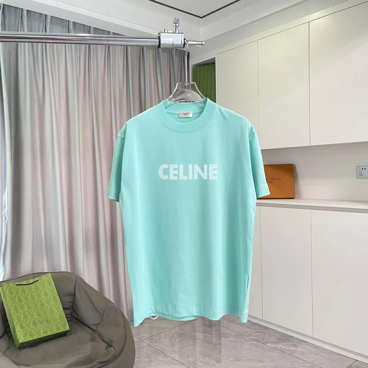 🅿️170 Celine Celine 2025 summer new style personalized letter logo printing customized fabric 300g short-sleeved T-shirt for men and women size: S M L XL XXL five sizes color: black white lake green purple