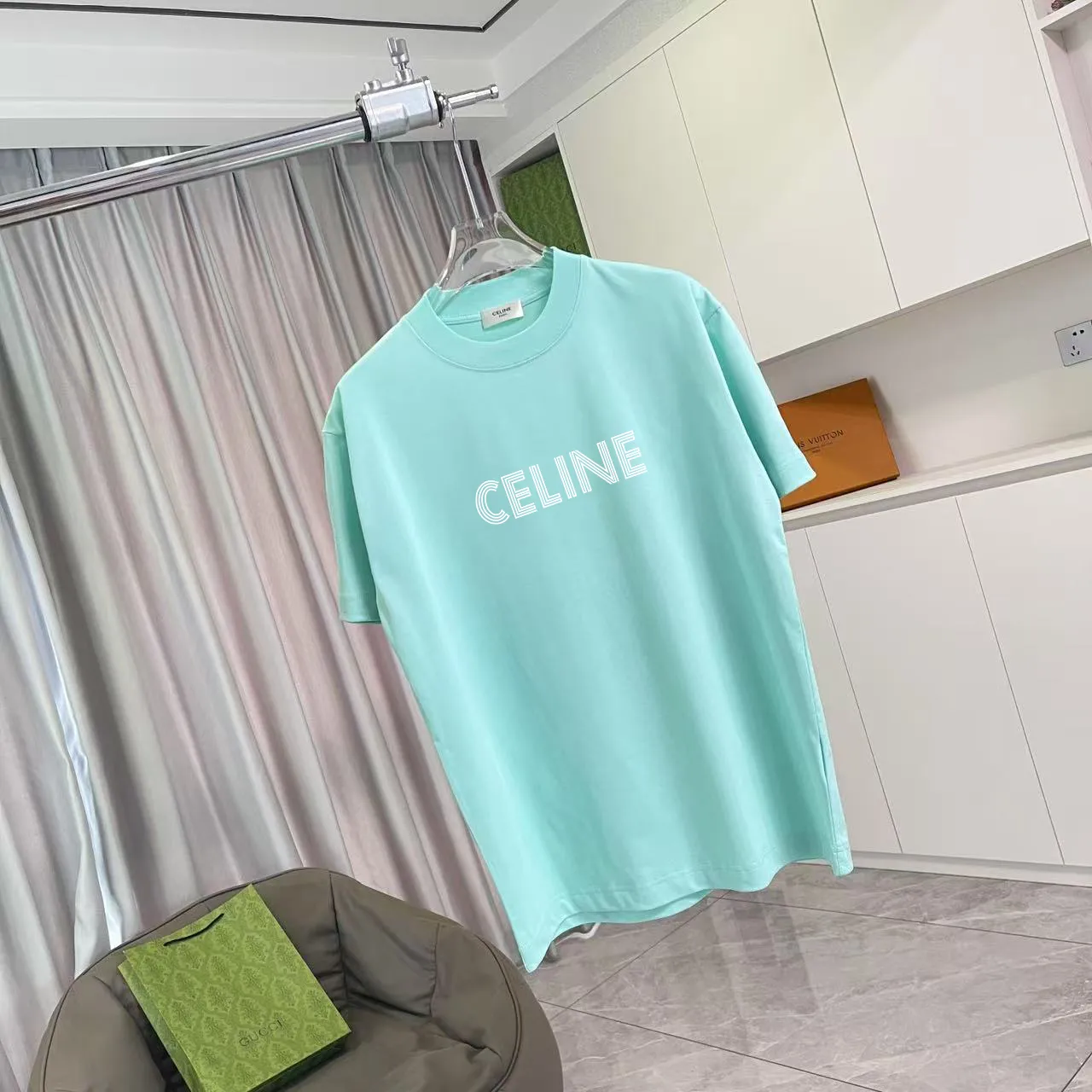 🅿️170 Celine Celine 2025 summer new style personalized letter logo printing customized fabric 300g short-sleeved T-shirt for men and women size: S M L XL XXL five sizes color: black white lake green purple