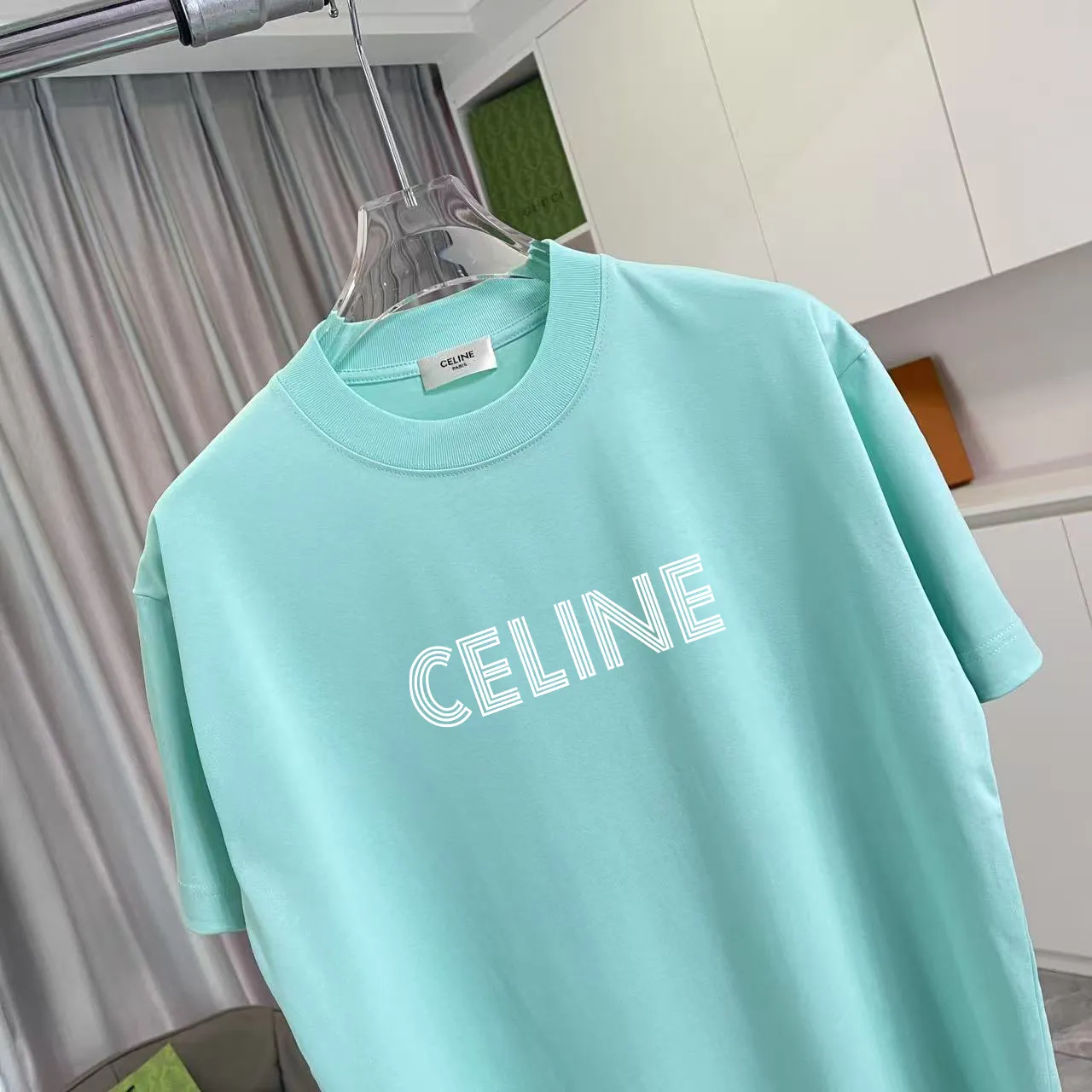 🅿️170 Celine Celine 2025 summer new style personalized letter logo printing customized fabric 300g short-sleeved T-shirt for men and women size: S M L XL XXL five sizes color: black white lake green purple