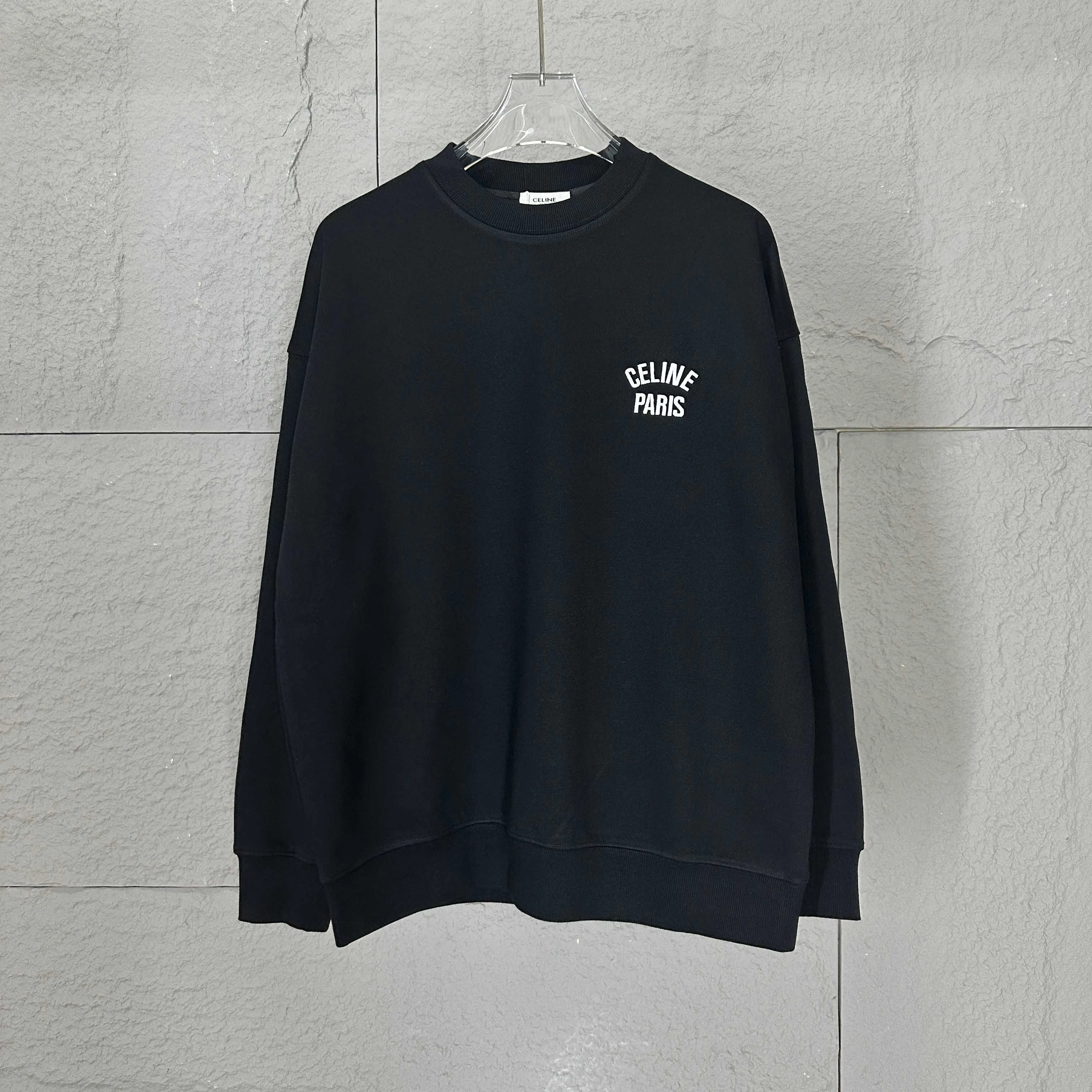 🅿️250 Celi* Celi Celin 2025 early autumn and winter new style Simple black and white letter embroidery personalized logo Customized terry fabric Long-sleeved sweatshirt Unisex Size: S (90-130 catties) M (120-150 catties) L (140-165 catties) XL (160-180 catties) XXL (180-210 catties) Color: black white