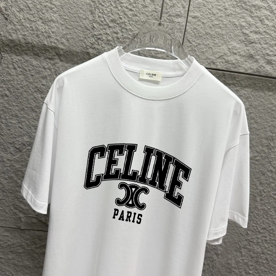 🅿️180 Celi* Celi Celin 2025 spring and summer style Simple letter printing personalized logo Customized double yarn plain cotton fabric Short-sleeved T-shirt Unisex Size: S (90-130 catties) M (120-150 catties) L (140-165 catties) XL (160-180 catties) XXL (180-210 catties) Color: black white