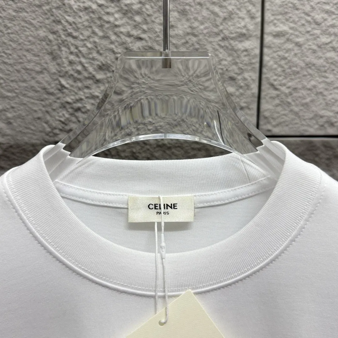 🅿️180 Celi* Celi Celin 2025 spring and summer style Simple letter printing personalized logo Customized double yarn plain cotton fabric Short-sleeved T-shirt Unisex Size: S (90-130 catties) M (120-150 catties) L (140-165 catties) XL (160-180 catties) XXL (180-210 catties) Color: black white