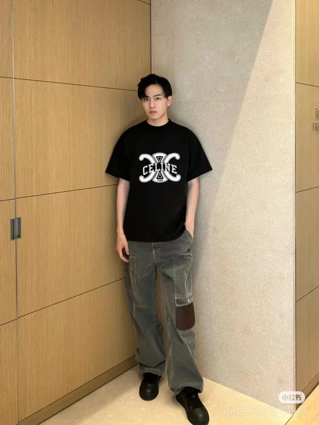 🅿️170 ✨🔥 [CELINE] 2025FW short-sleeved T-shirt, letter LOGO printing, high-end 26s double yarn 300g fabric, heavy fabric, custom stretcher rib, same vat and dye, complete three standards, same style for men and women, color: black, white, gray, size: S M L XL 2XL
