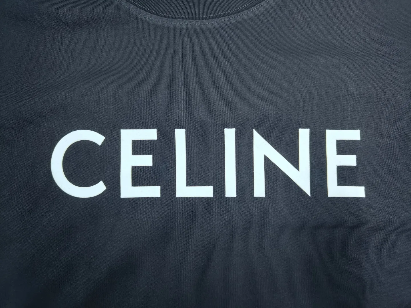 🅿️170 ✨🔥 [CELINE] 2025FW short-sleeved T-shirt, silicone thick plate letter LOGO, high-end 26s double yarn 300g fabric, heavy fabric, custom stretcher rib, same cylinder and dye, complete three standards, same style for men and women, color: black, white, size: S M L XL 2XL
