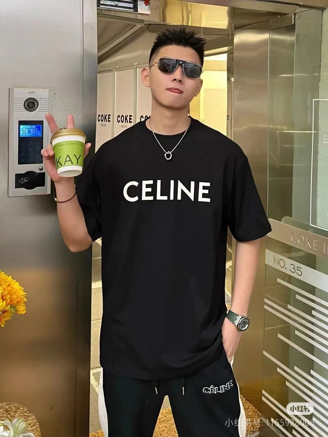 🅿️170 ✨🔥 [CELINE] 2025FW short-sleeved T-shirt, silicone thick plate letter LOGO, high-end 26s double yarn 300g fabric, heavy fabric, custom stretcher rib, same cylinder and dye, complete three standards, same style for men and women, color: black, white, size: S M L XL 2XL