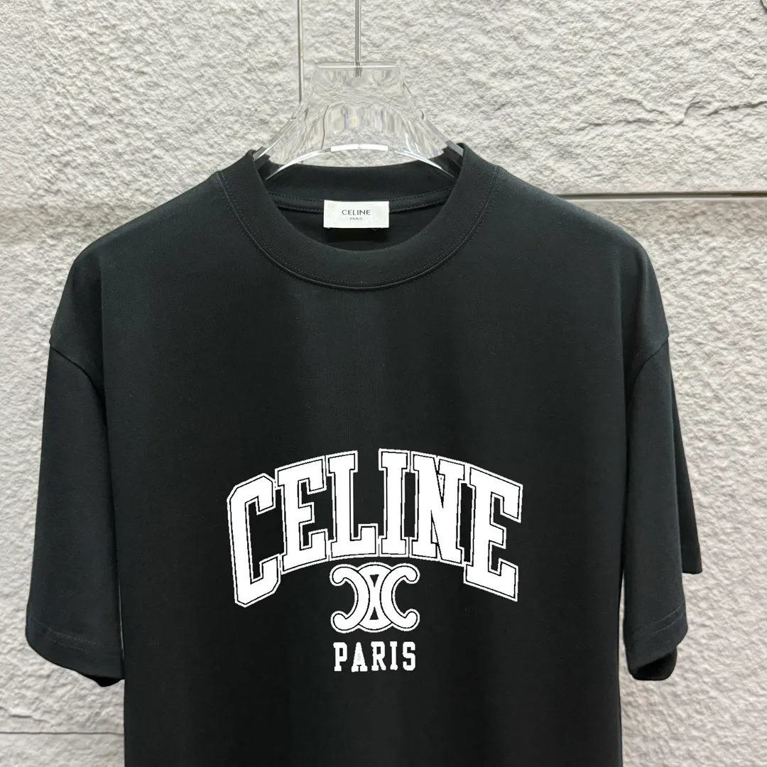 🅿️180 Celi* Celine 2025 spring and summer style Simple letter printing personalized logo Customized double yarn plain cotton fabric Short-sleeved T-shirt Unisex Size: S (90-130 catties) M (120-150 catties) L (140-165 catties) XL (160-180 catties) XXL (180-210 catties) Color: black white