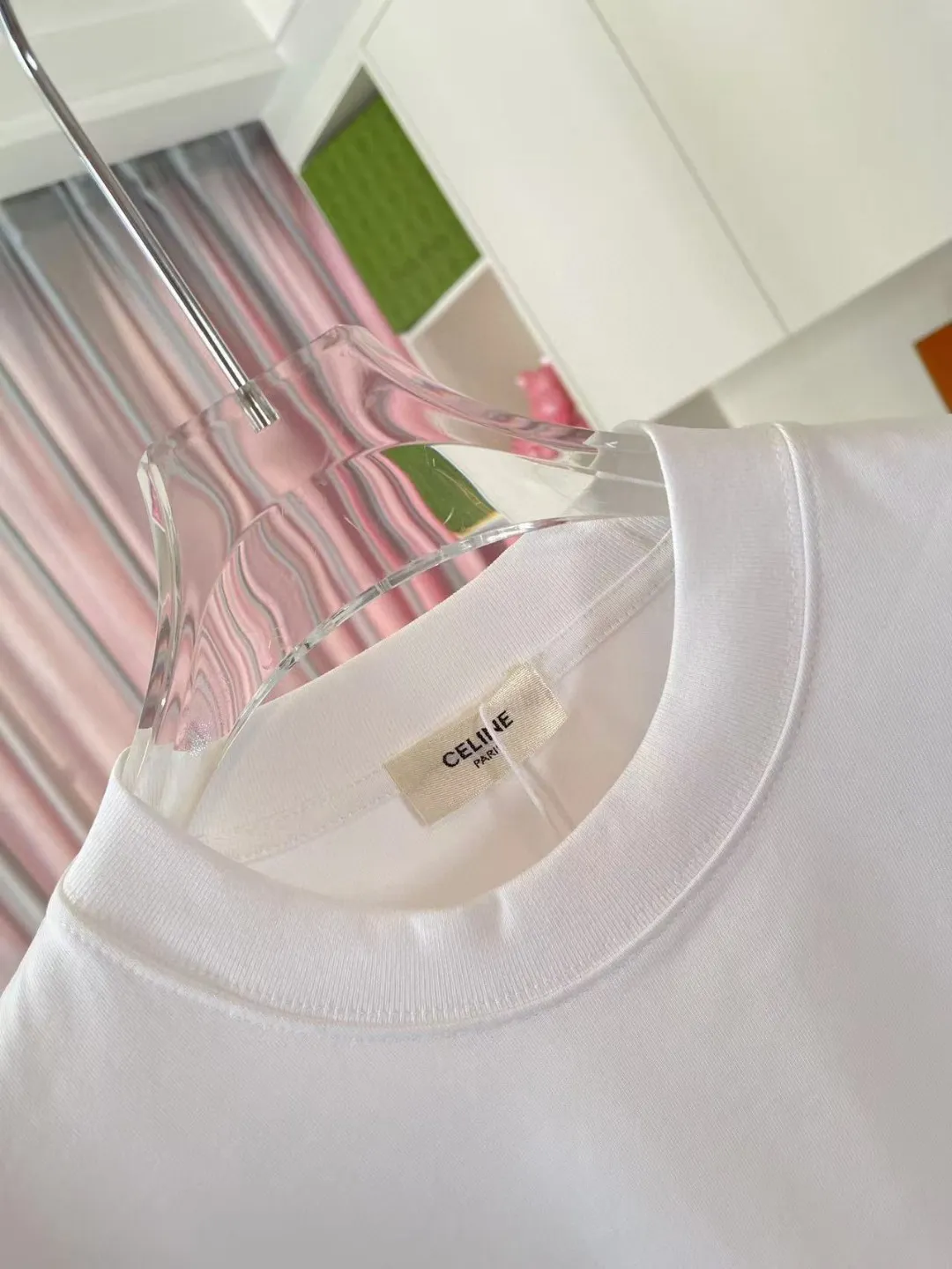 🅿️170 Celine Celine 2025 summer new style personalized letter logo printing customized fabric 300g short-sleeved T-shirt same style for men and women Size: S M L XL XXL five sizes Color: black white pink iron gray