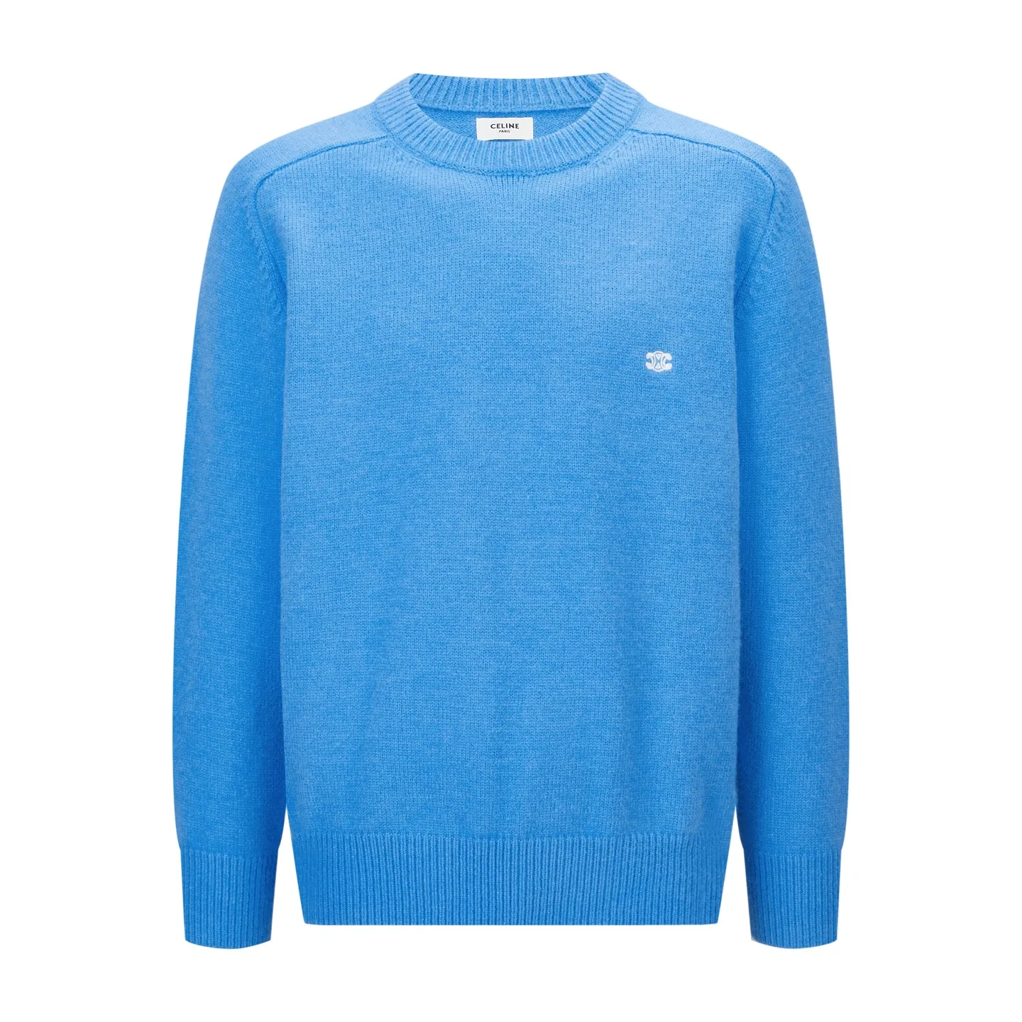🅿️370 [Exclusive supply] Celine Arc de Triomphe embroidered logo sweater (sky blue) The original version was purchased and developed for 9,900. The fabric is made of 35% wool, 15% cashmere, and 50% cotton yarn. This fabric is soft and has a three-dimensional shape that won't change shape after being worn for a long time. The embroidery uses 3D three-dimensional embroidery, and the chest is embellished with the Arc de Triomphe embroidered logo. This style is machine-knitted with 7 needles, and the high-density thick stitching ensures warmth. Later process: washing and color fixation - fixed version - wool impurities. Size:S-M-L-XL