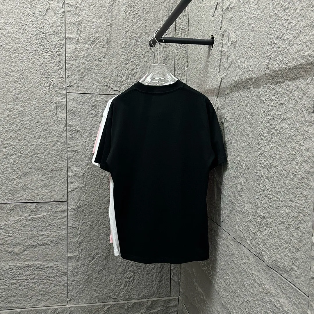 🅿️180 Celi* Celine 2025 spring and summer style Simple letter flocking process personalized logo Customized double yarn plain cotton fabric Short-sleeved T-shirt Unisex Size: S (90-130 catties) M (120-150 catties) L (140-165 catties) XL (160-180 catties) XXL (180-210 catties) Color: black white light pink