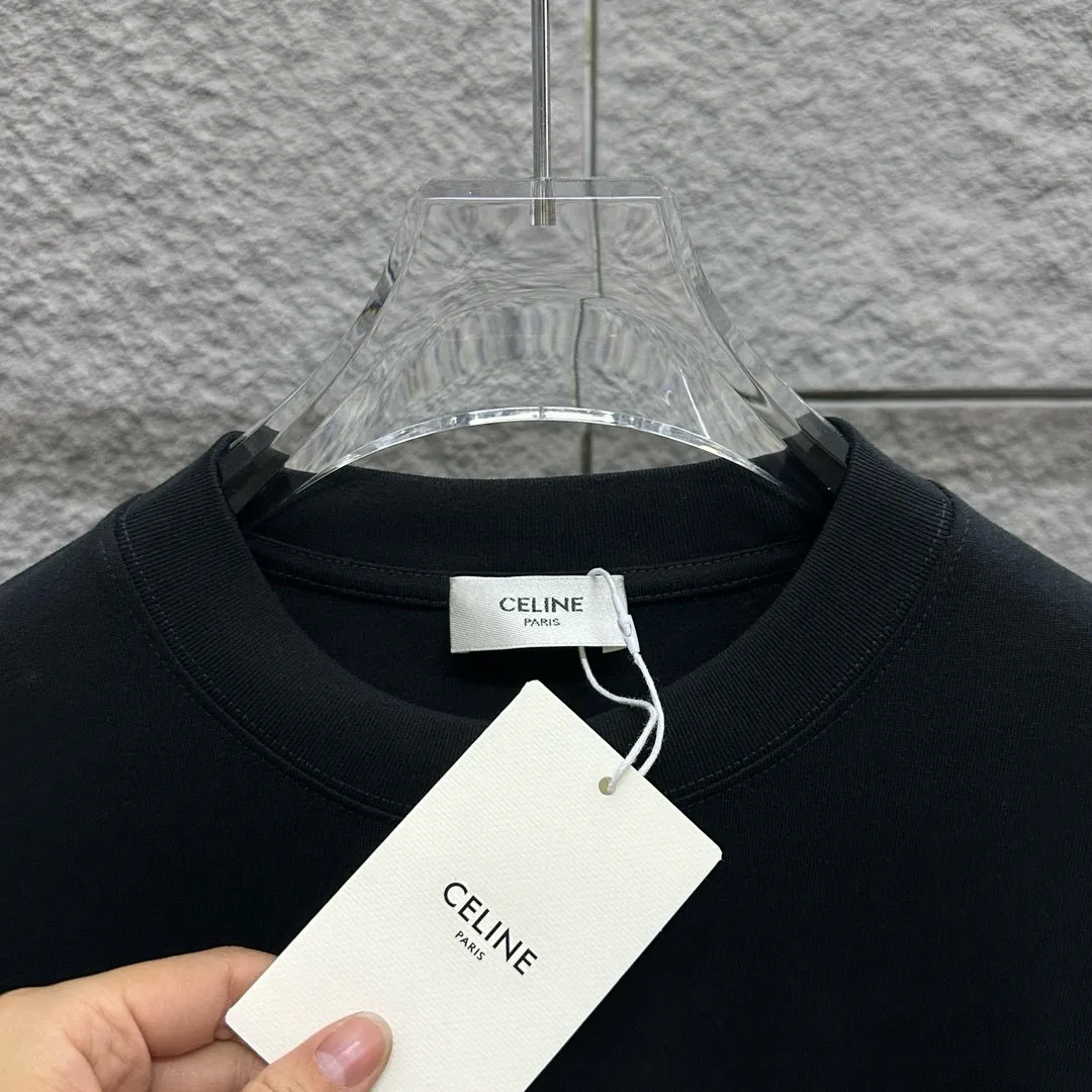 🅿️180 Celi* Celine 2025 spring and summer style Simple letter flocking process personalized logo Customized double yarn plain cotton fabric Short-sleeved T-shirt Unisex Size: S (90-130 catties) M (120-150 catties) L (140-165 catties) XL (160-180 catties) XXL (180-210 catties) Color: black white light pink