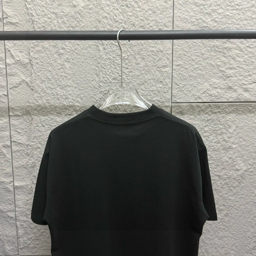 🅿️180 Celi* Celi Celin 2025 spring and summer style Simple letter embroidery personalized logo Customized double yarn plain cotton fabric Short-sleeved T-shirt Unisex Size: S (90-130 catties) M (120-150 catties) L (140-165 catties) XL (160-180 catties) XXL (180-210 pounds) Color: black white