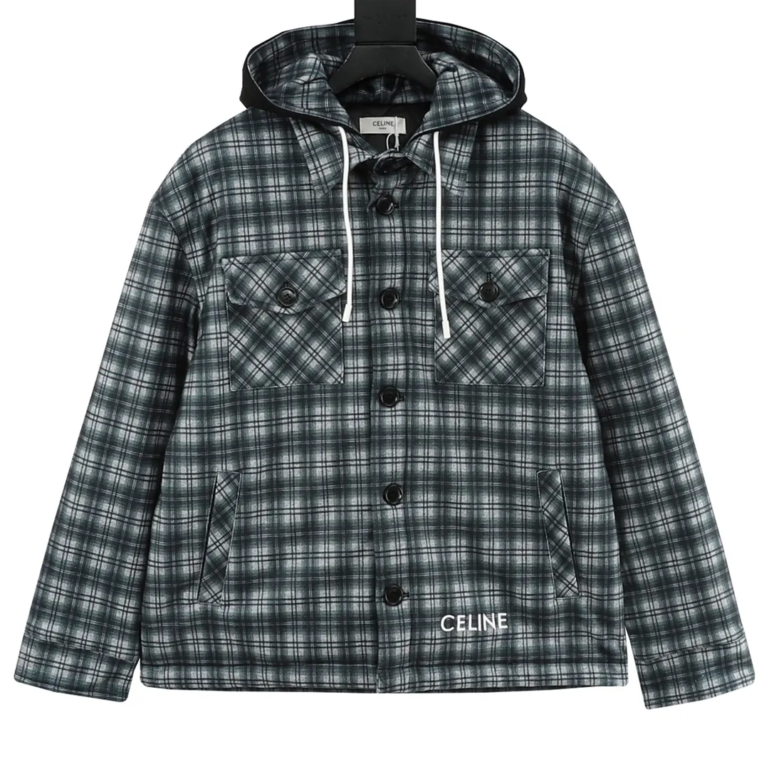 🅿️570 CELINE plaid cashmere hooded cotton jacket is made of high-quality cashmere fabric and has a unique hooded element, which is both practical and beautiful. As a classic element, the plaid pattern, combined with the cashmere fabric, makes the entire garment visually richer and more layered. According to Celine's consistent design concept, this jacket-style shirt has a crisp silhouette and a well-fitting cut, which can well modify the body lines and show the wearer's elegance. Size: XS-L