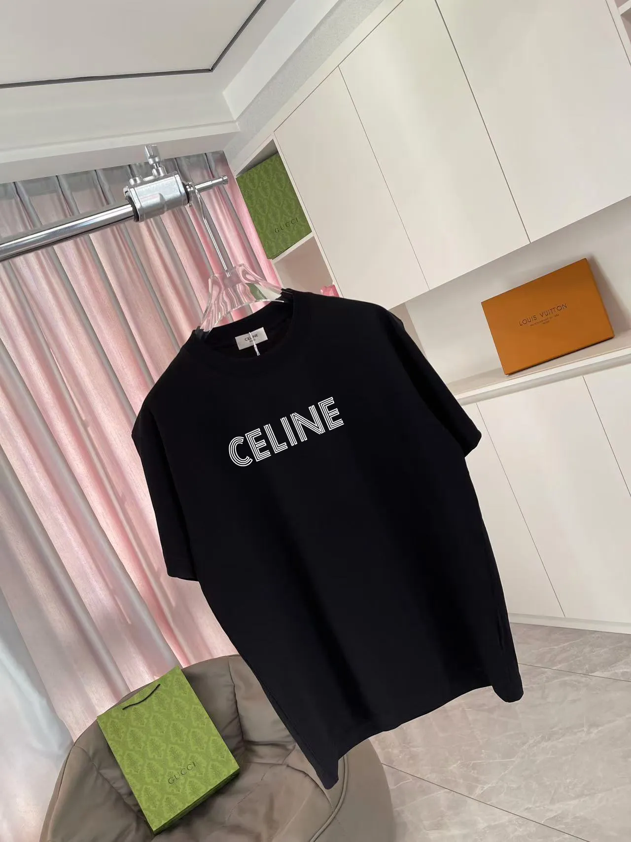 🅿️170 Celine Celine 2025 summer new style personalized letter logo printing customized fabric 300g short-sleeved T-shirt for men and women size: S M L XL XXL five sizes color: black white lake green purple