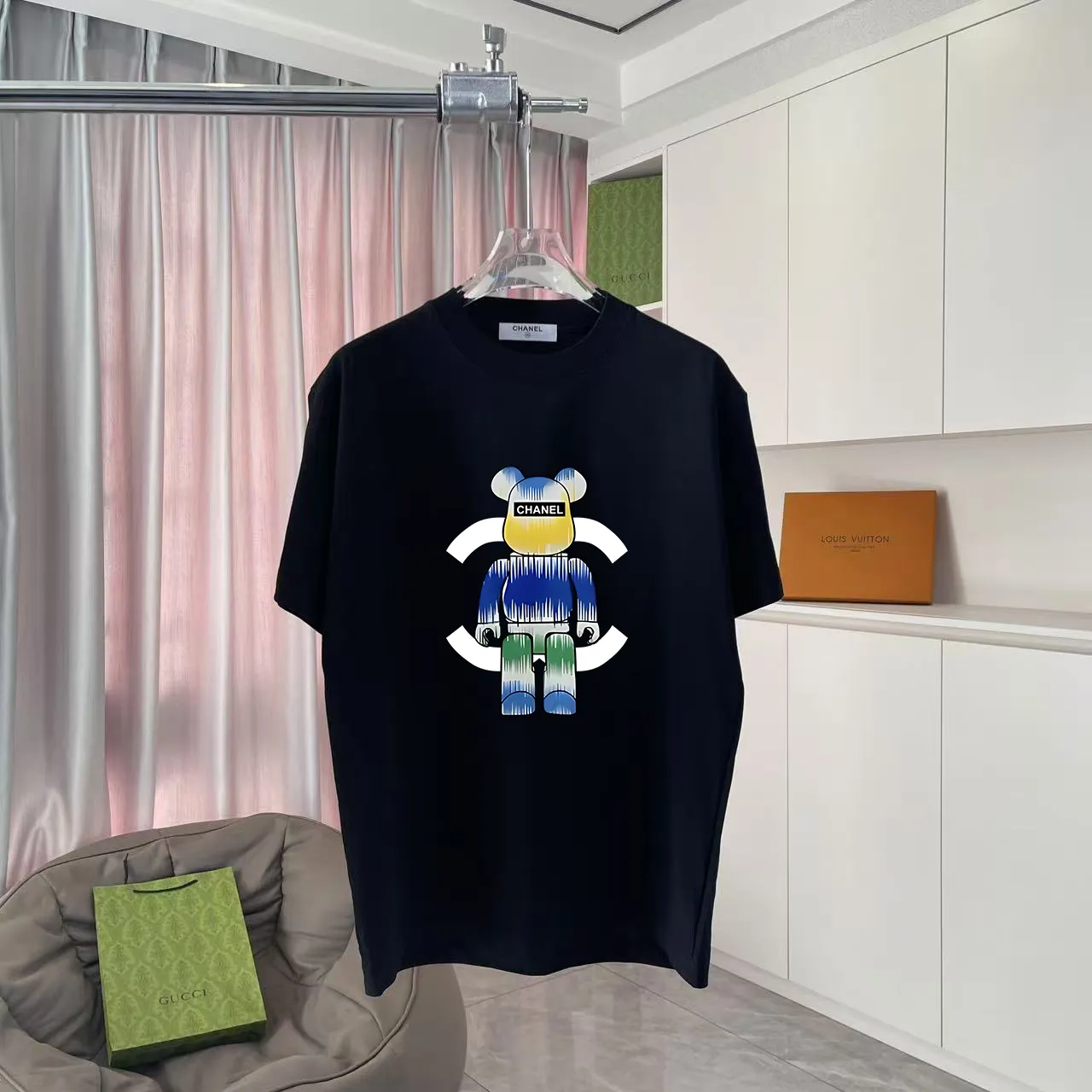 🅿️170 Chanel CHANEL2025 summer new style Double C letter logo printing short-sleeved T-shirt Customized fabric 300g Same style for men and women Size: S M L XL XXL Five codes Color: black white lake green purple
