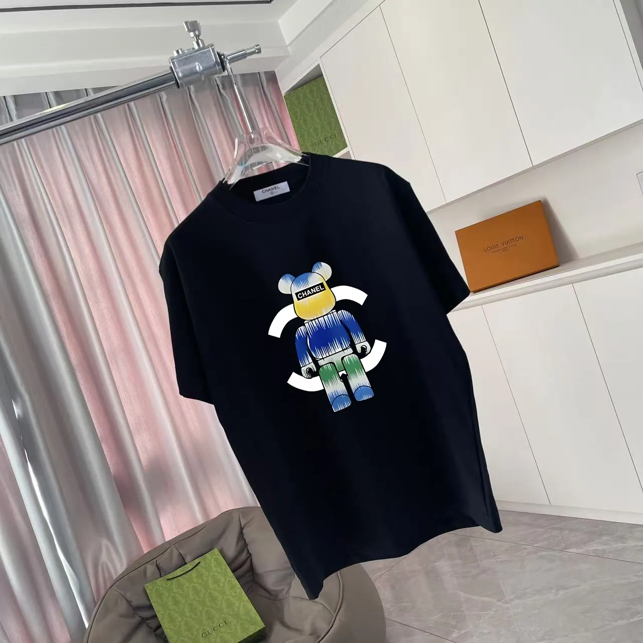 🅿️170 Chanel CHANEL2025 summer new style Double C letter logo printing short-sleeved T-shirt Customized fabric 300g Same style for men and women Size: S M L XL XXL Five codes Color: black white lake green purple
