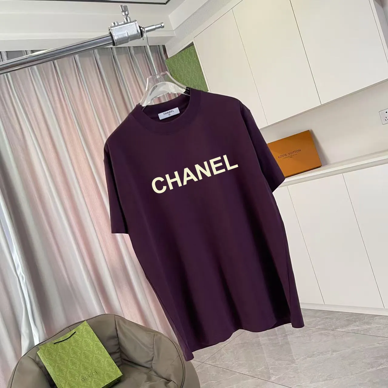 🅿️170 Chanel CHANEL2025 summer new style Double C letter logo printing short-sleeved T-shirt Customized fabric 300g Same style for men and women Size: S M L XL XXL Five codes Color: black white lake green purple