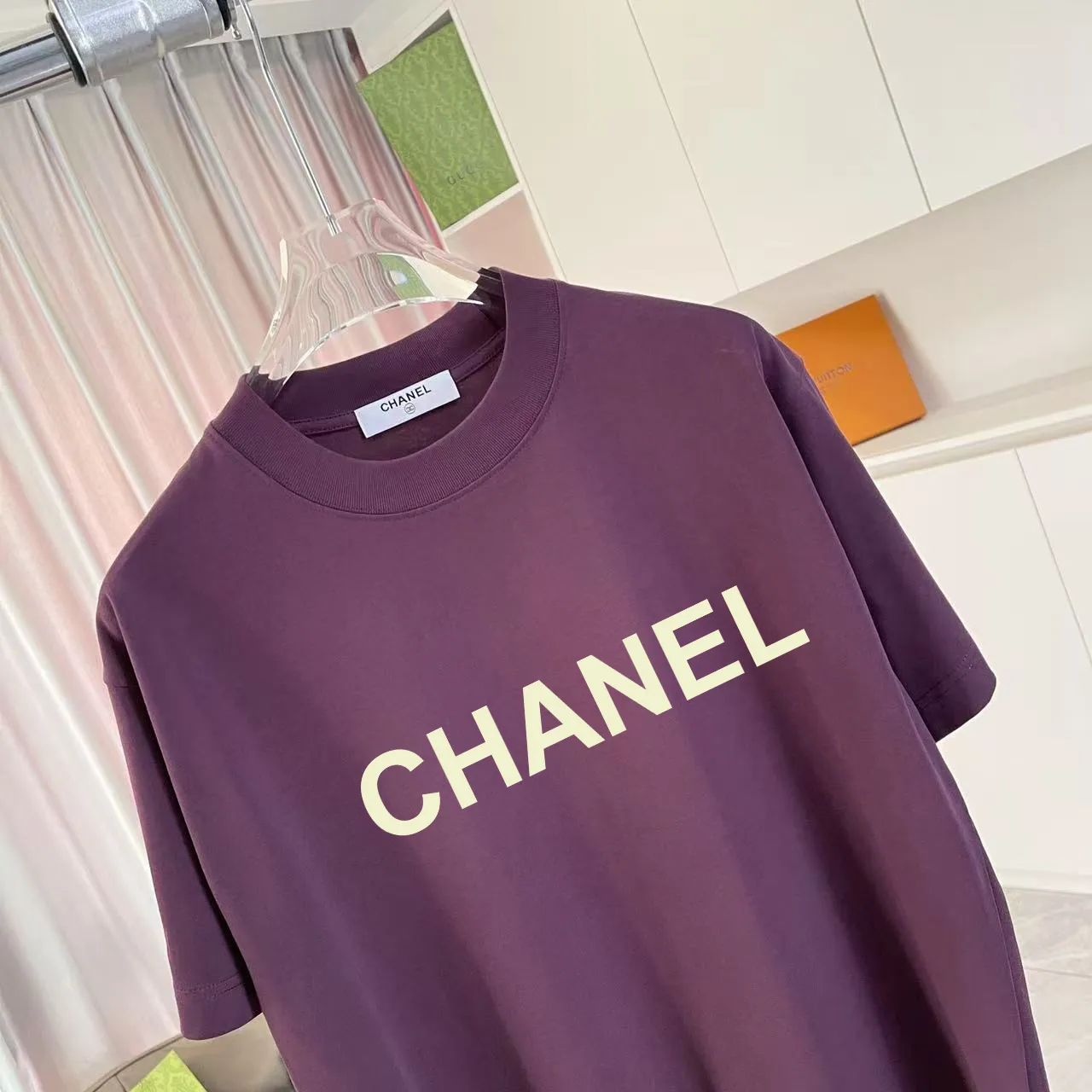 🅿️170 Chanel CHANEL2025 summer new style Double C letter logo printing short-sleeved T-shirt Customized fabric 300g Same style for men and women Size: S M L XL XXL Five codes Color: black white lake green purple