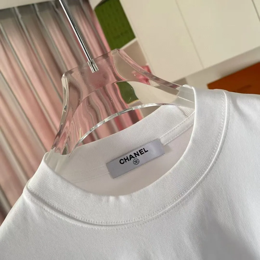 🅿️170 Chanel CHANEL2025 summer new style Double C letter logo printing short-sleeved T-shirt Customized fabric 300g Same style for men and women Size: S M L XL XXL five codes Color: black white pink lake green