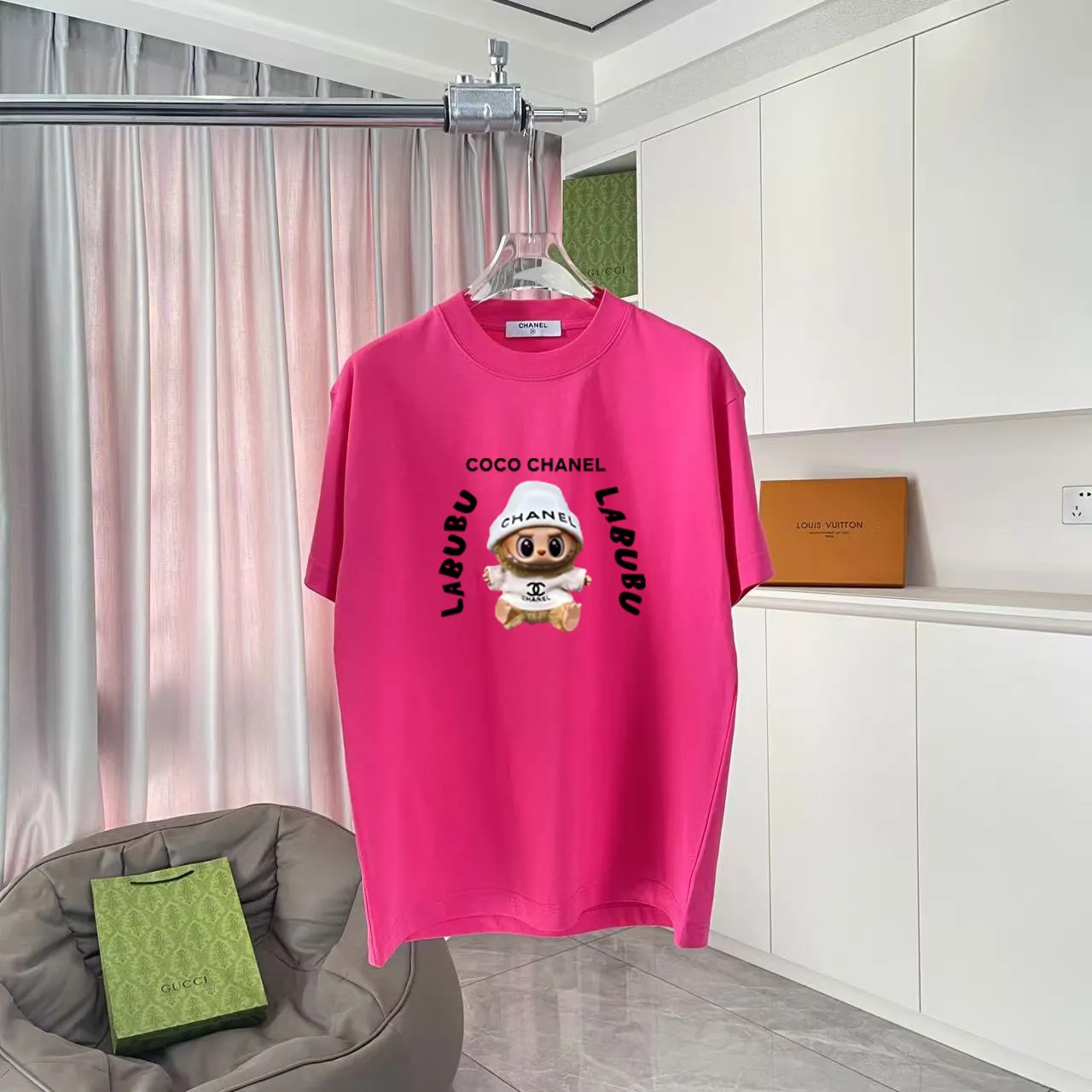 🅿️170 CHANE* Xiaoxiang 2025 autumn new style Double C letter logo printing short-sleeved T-shirt Customized fabric 300g Same style for men and women Size: S M L XL XXL five sizes Color: black white pink rose red