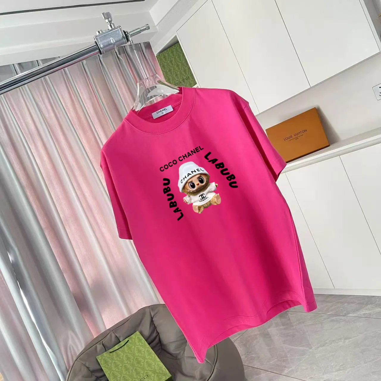 🅿️170 CHANE* Xiaoxiang 2025 autumn new style Double C letter logo printing short-sleeved T-shirt Customized fabric 300g Same style for men and women Size: S M L XL XXL five sizes Color: black white pink rose red