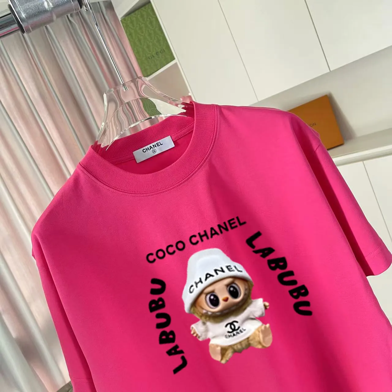 🅿️170 CHANE* Xiaoxiang 2025 autumn new style Double C letter logo printing short-sleeved T-shirt Customized fabric 300g Same style for men and women Size: S M L XL XXL five sizes Color: black white pink rose red