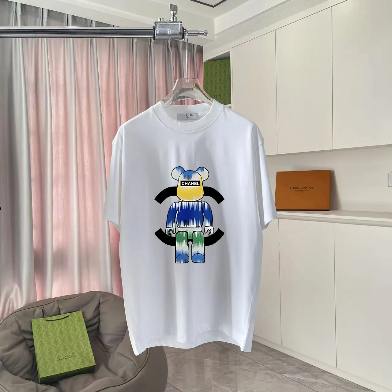 🅿️170 Chanel CHANEL2025 summer new style Double C letter logo printing short-sleeved T-shirt Customized fabric 300g Same style for men and women Size: S M L XL XXL Five codes Color: black white lake green purple