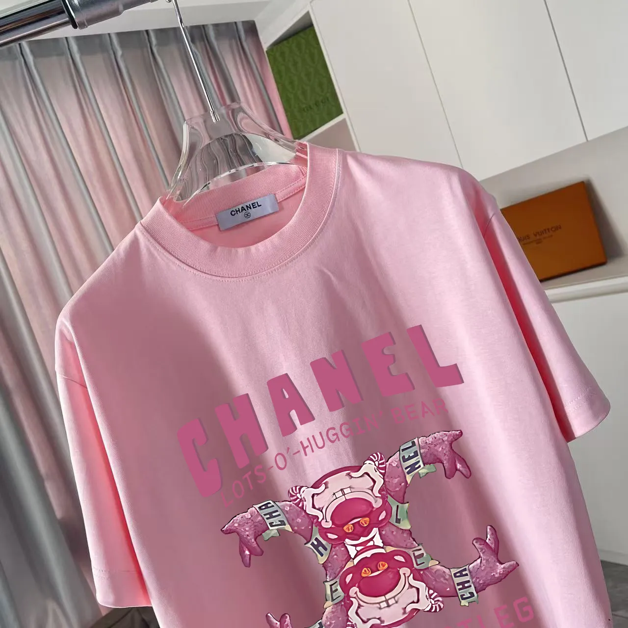 🅿️170 CHANE* Xiaoxiang 2025 Autumn New Style Double C Letter Logo Print Short Sleeve T-shirt Customized Fabric 300g Same Style for Men and Women Size: S M L XL XXL Five Codes Color: Black White Pink