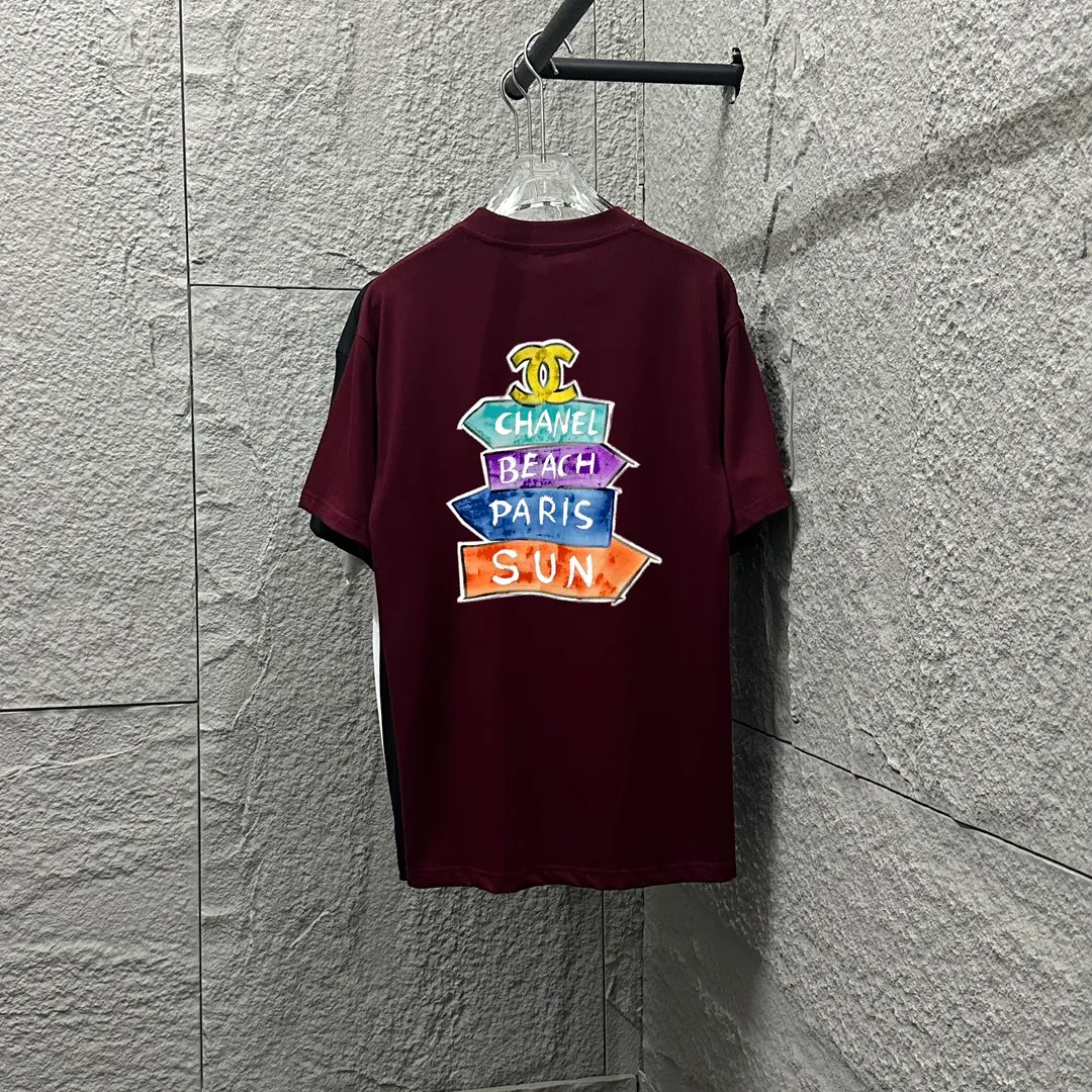 🅿️180 CHANE*Chanel*er 2025 spring and summer new style Classic color letter sign printing Customized double yarn plain cotton fabric Short-sleeved T-shirt Unisex Color: Black White Angora Red Size: S (90-130 pounds) M (120-150 pounds) L (140-165 pounds) XL (160-180 pounds) XXL (180-210 pounds)