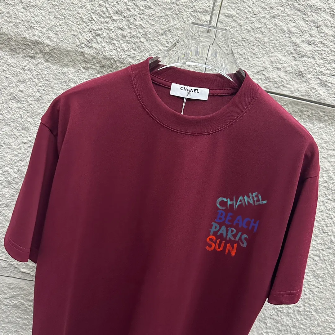 🅿️180 CHANE*Chanel*er 2025 spring and summer new style Classic color letter sign printing Customized double yarn plain cotton fabric Short-sleeved T-shirt Unisex Color: Black White Angora Red Size: S (90-130 pounds) M (120-150 pounds) L (140-165 pounds) XL (160-180 pounds) XXL (180-210 pounds)