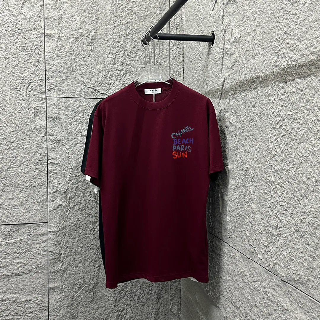 🅿️180 CHANE*Chanel*er 2025 spring and summer new style Classic color letter sign printing Customized double yarn plain cotton fabric Short-sleeved T-shirt Unisex Color: Black White Angora Red Size: S (90-130 pounds) M (120-150 pounds) L (140-165 pounds) XL (160-180 pounds) XXL (180-210 pounds)