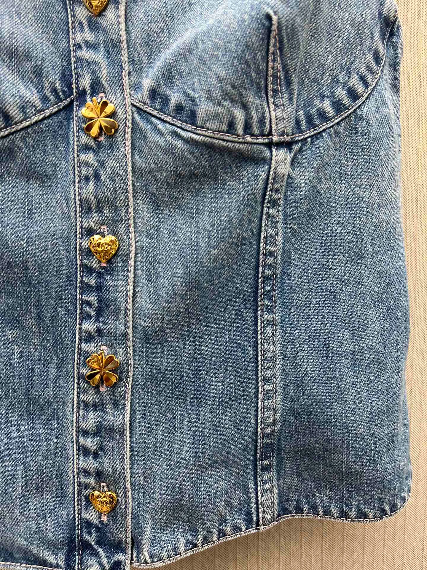 🅿️400 Chanel 25ss new preview series washed denim button slim sling women's high version code number: S.M.L.
