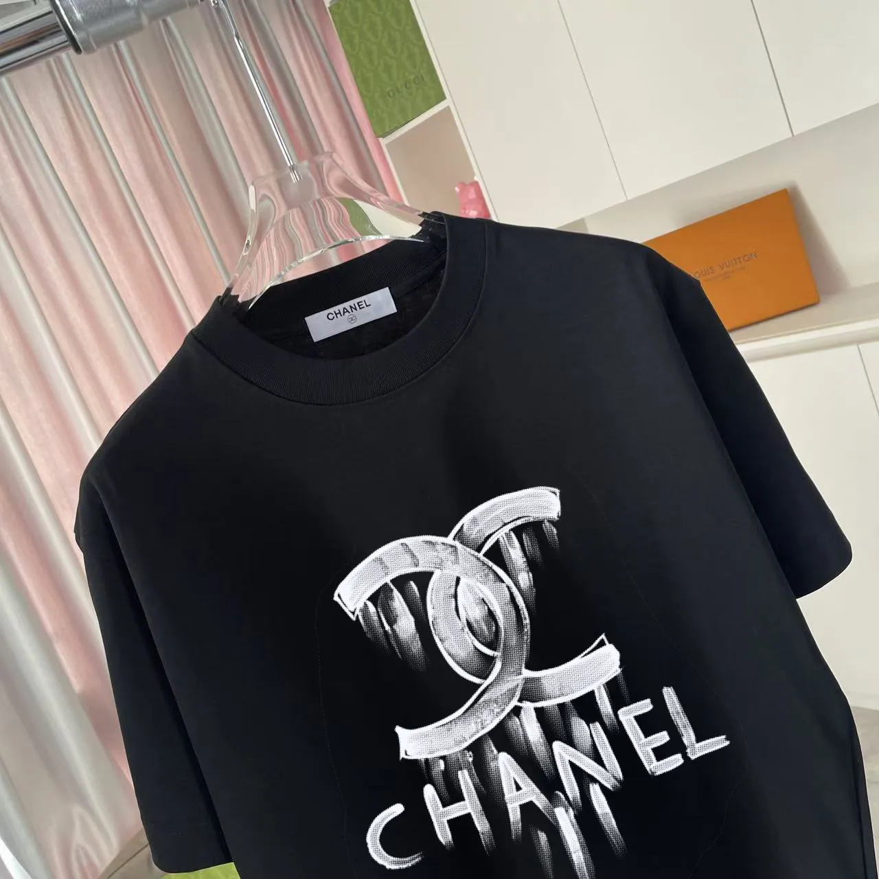 🅿️170 Chanel CHANEL2025 summer new style Double C letter logo printing short-sleeved T-shirt Customized fabric 300g Same style for men and women Size: S M L XL XXL Five codes Color: black white pink purple