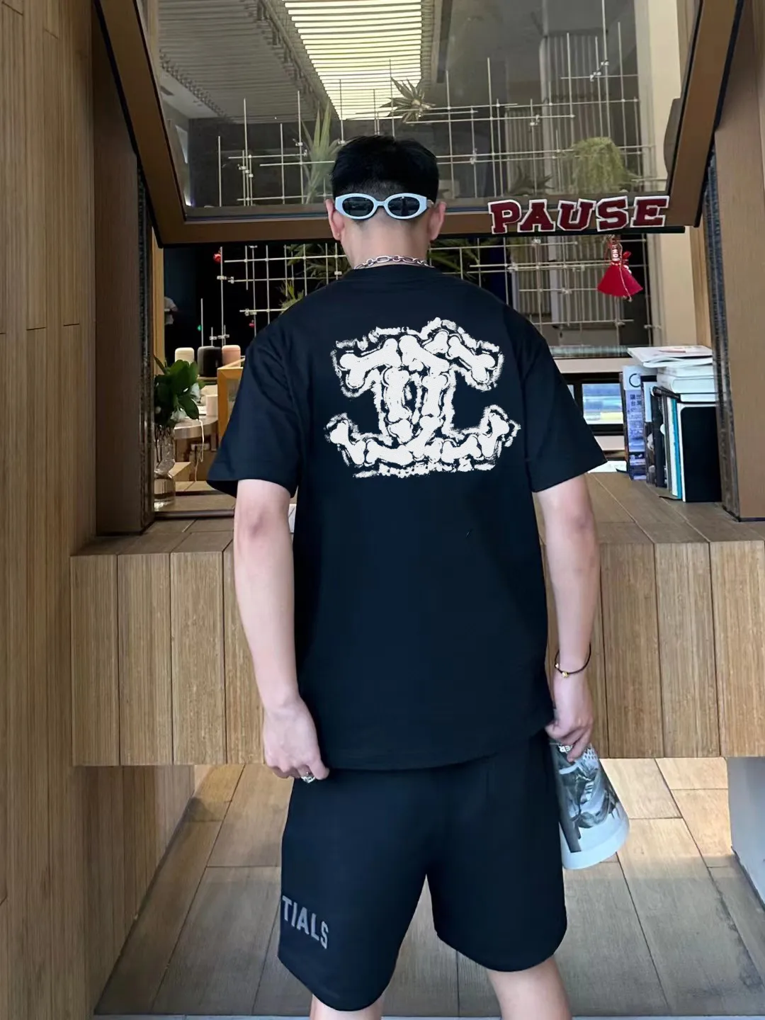 🅿️170 [CHANEL Chanel] 2025FW short-sleeved T-shirt LOGO printing, high-end 26s double yarn 300g fabric, heavy fabric, custom stretcher rib, same vat and dye, complete three standards, same style for men and women, color: black, white, gray, size: S M L XL 2XL
