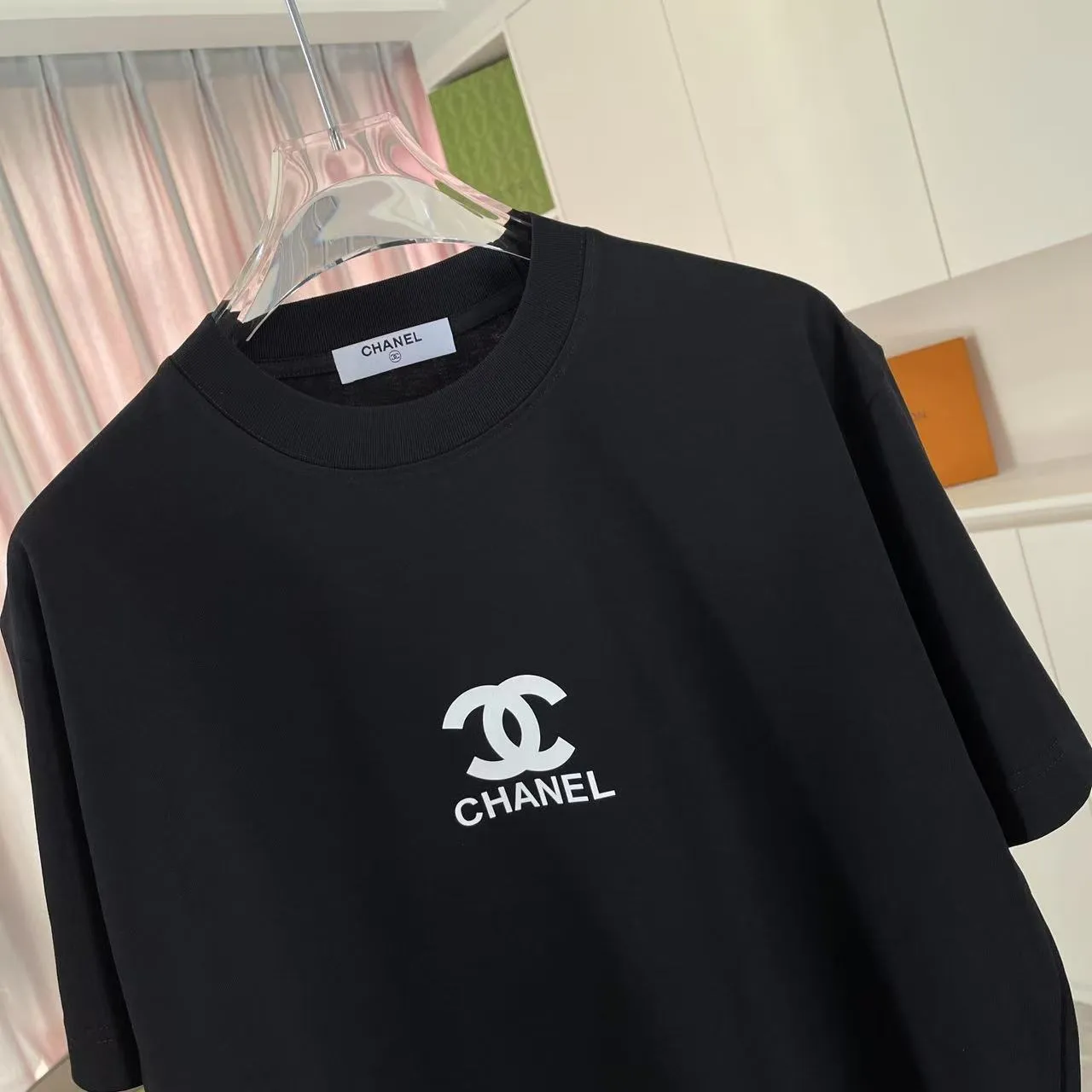 🅿️170 Chanel CHANEL 2025 summer new style Double C letter logo three-dimensional silicone printing short-sleeved T-shirt Customized fabric 300g Same style for men and women Size: S M L XL XXL five codes Color: black white pink sky blue